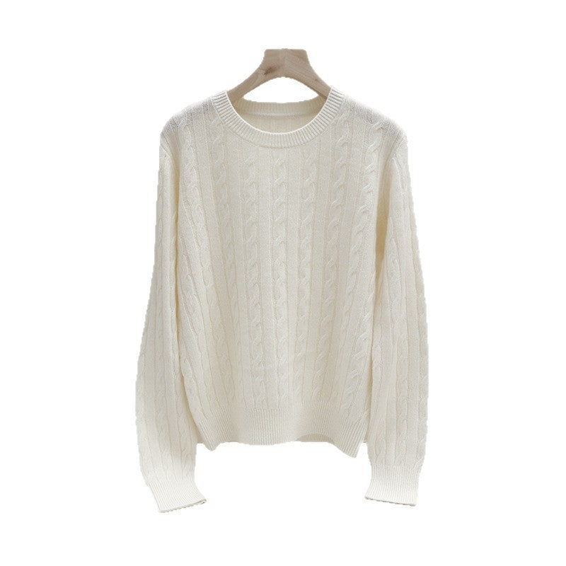 Women's fine cable knit sweater with round neckline and cashmere effect Mune Fashion