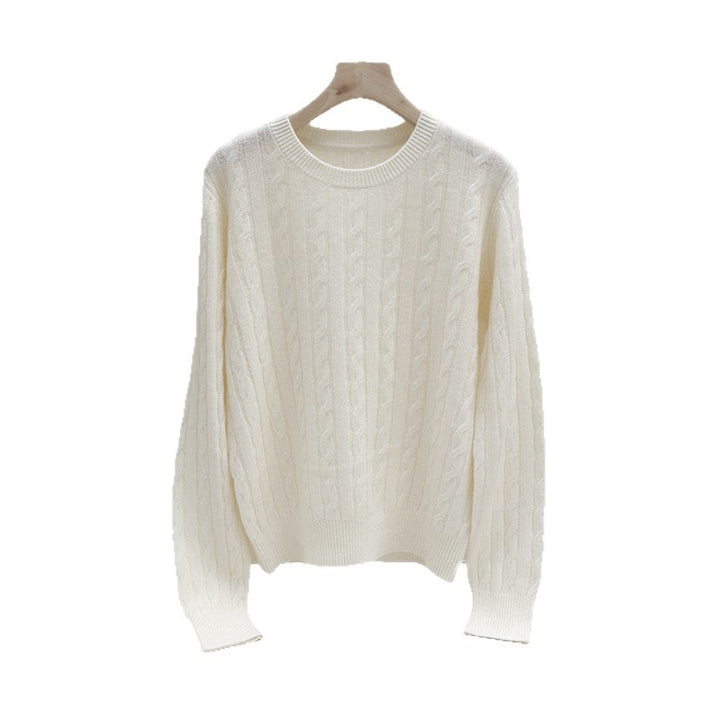 Women's fine cable knit sweater with round neckline and cashmere effect Mune Fashion