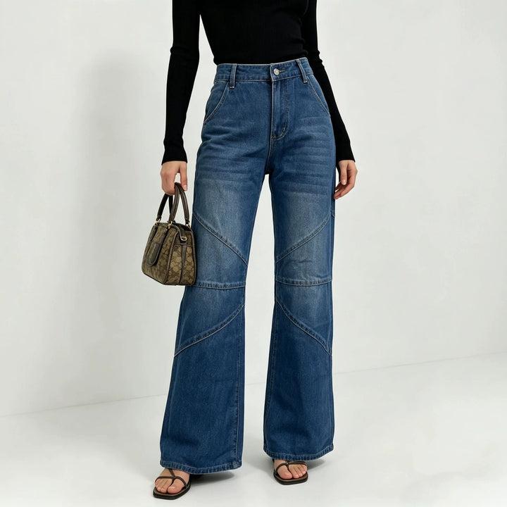 Women's wide jeans with high waist, curved decorative seams and wide leg Mune Fashion