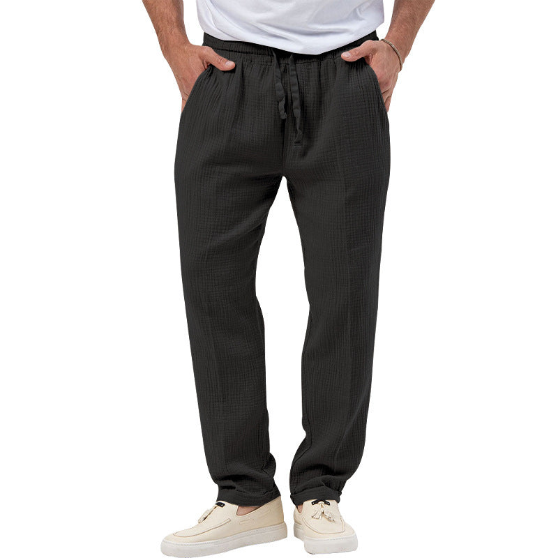 Men's relaxed crinkle sweatpants with elastic waistband drawstring straight leg and side pockets Mune Fashion