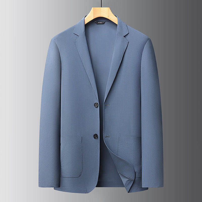 Men's Lightweight Structured Knit Blazer with Patch Pockets and Flexible Stretch Mune Fashion