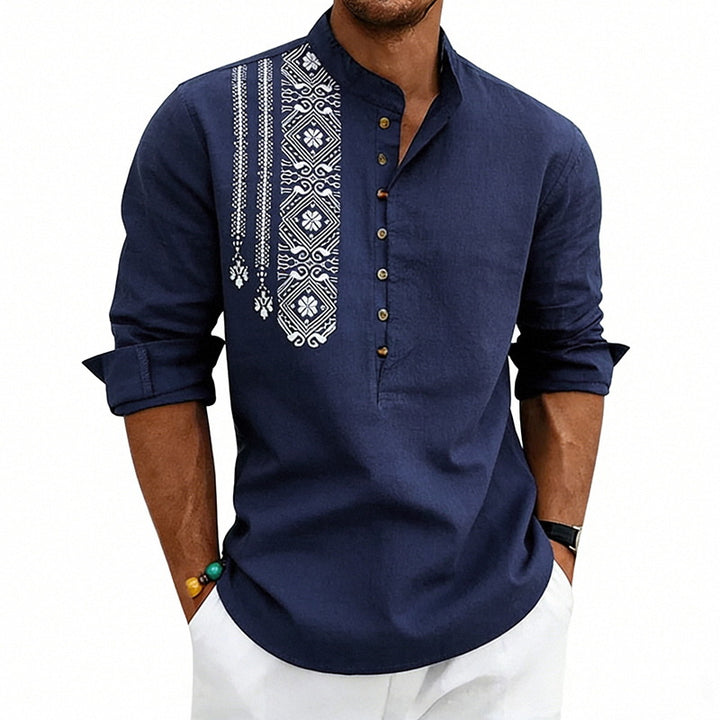 Men's embroidered cotton kurta shirt with stand collar Mune Fashion