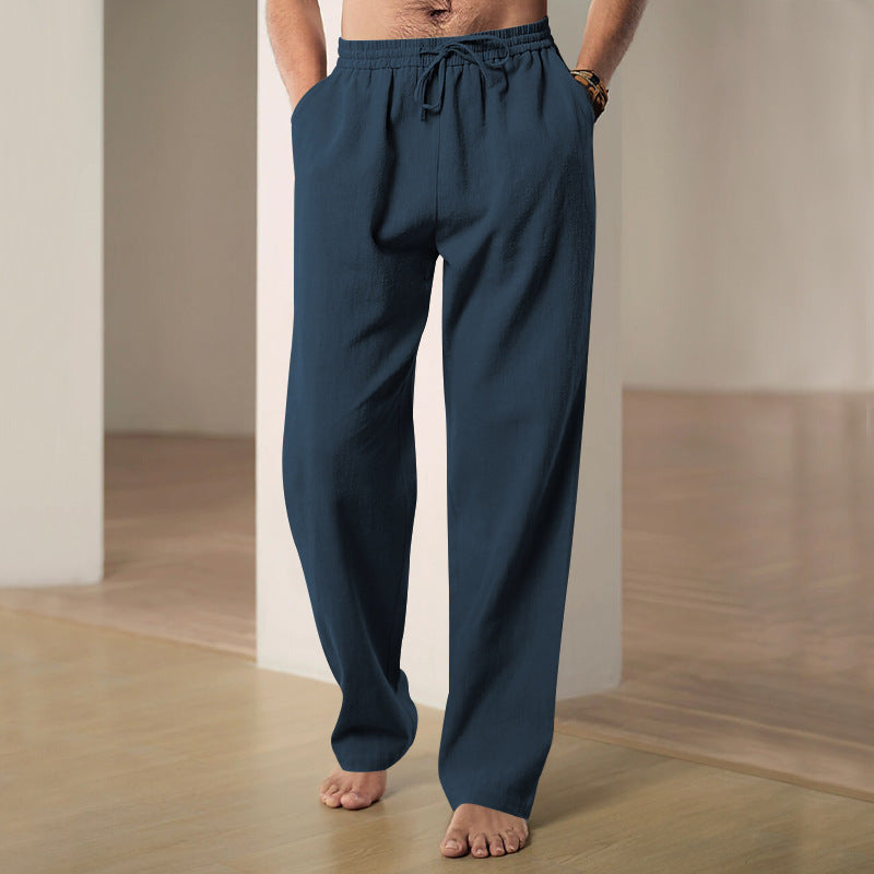 Men's Loose-Fitting Linen Pants with Drawstring and Straight Leg Mune Fashion