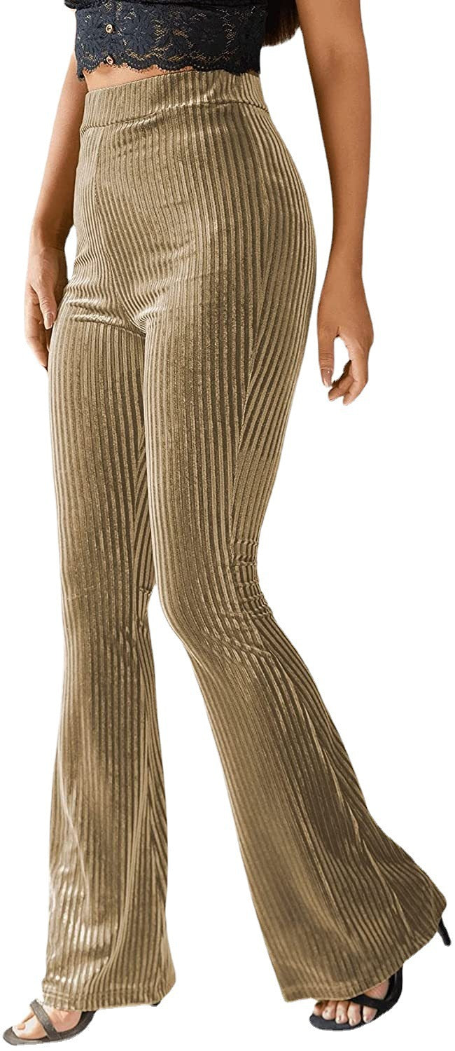 Women's high-waisted ribbed velvet flare trousers with wide flare and elastic waistband Mune Fashion