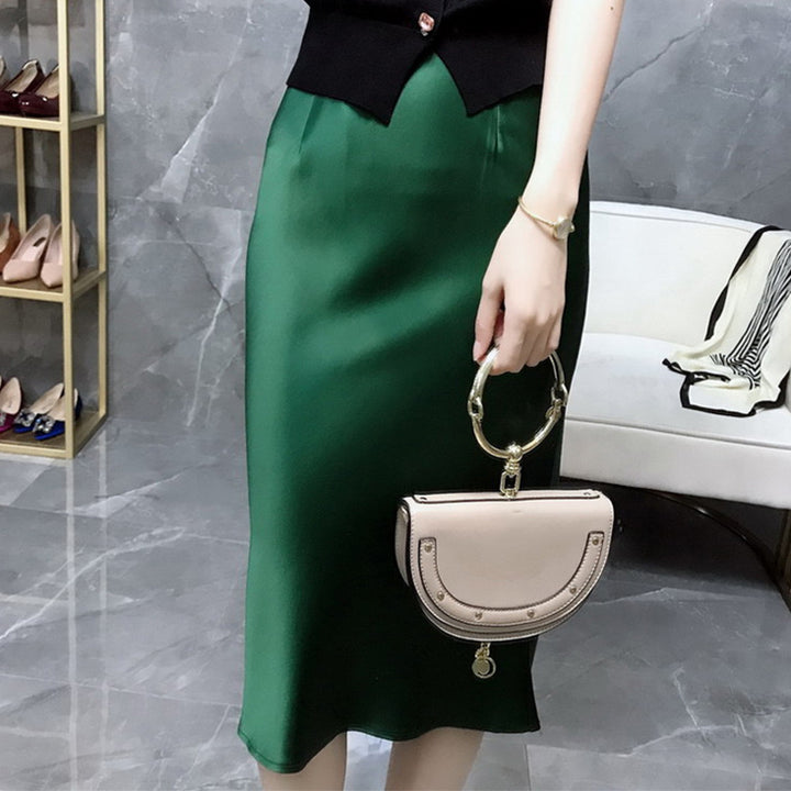 Women's Elegant Satin Midi Skirt Mune Fashion