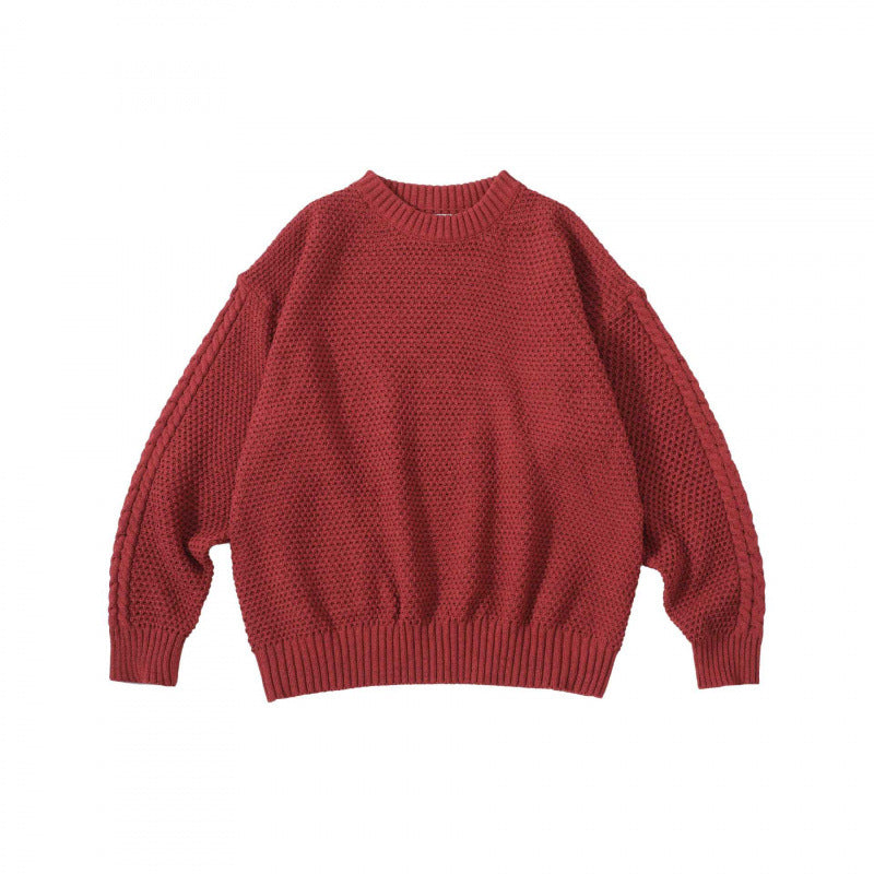 Unisex Oversize Chunky Knit Sweater with Cable Sleeves and Round Neckline Mune Fashion