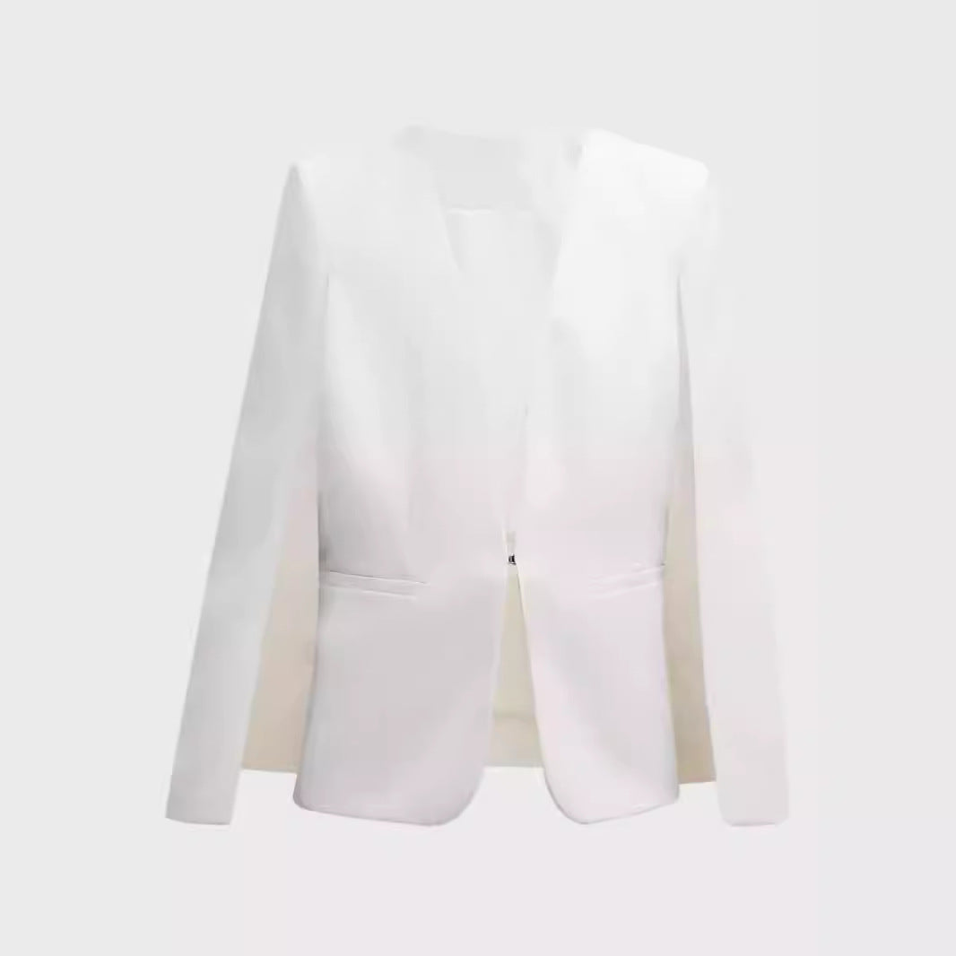 Women Elegant Cape Blazer Set with Open Sleeve Slot and Slim Suit Trousers Mune Fashion