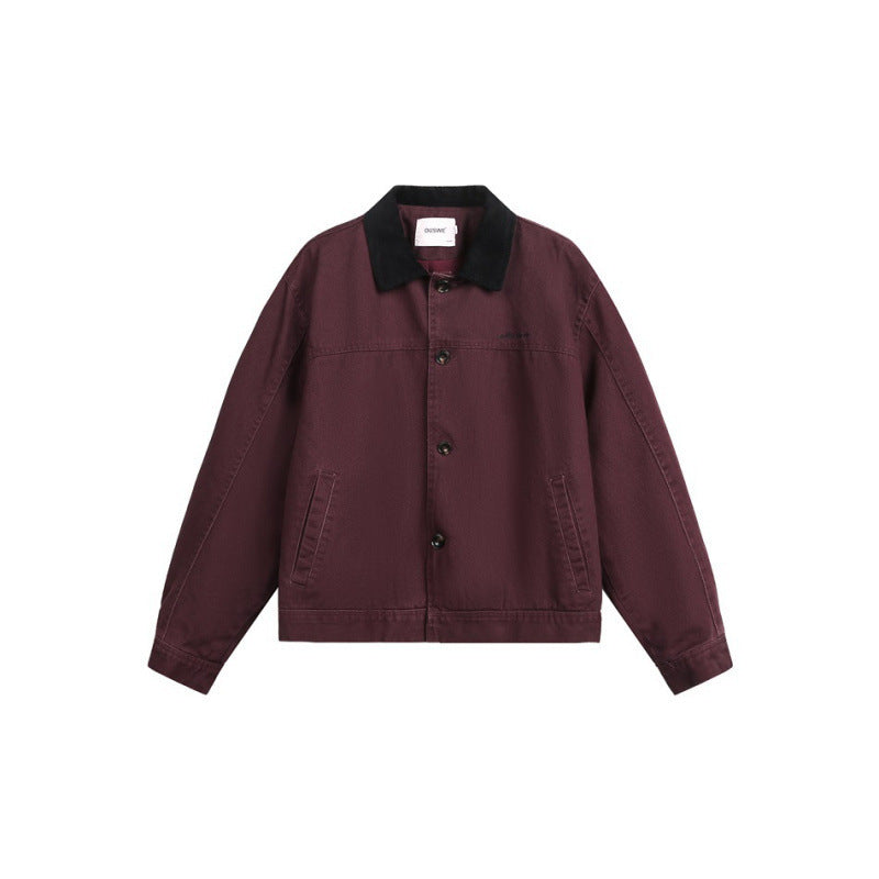 Men's Boxy Canvas Jacket with Cord Collar and Concealed Button Placket Mune Fashion