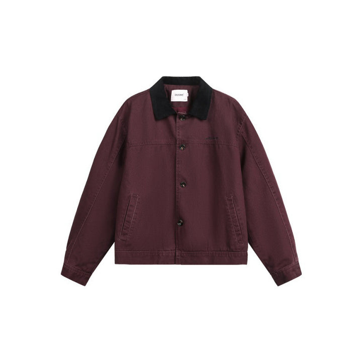Men's Boxy Canvas Jacket with Cord Collar and Concealed Button Placket Mune Fashion
