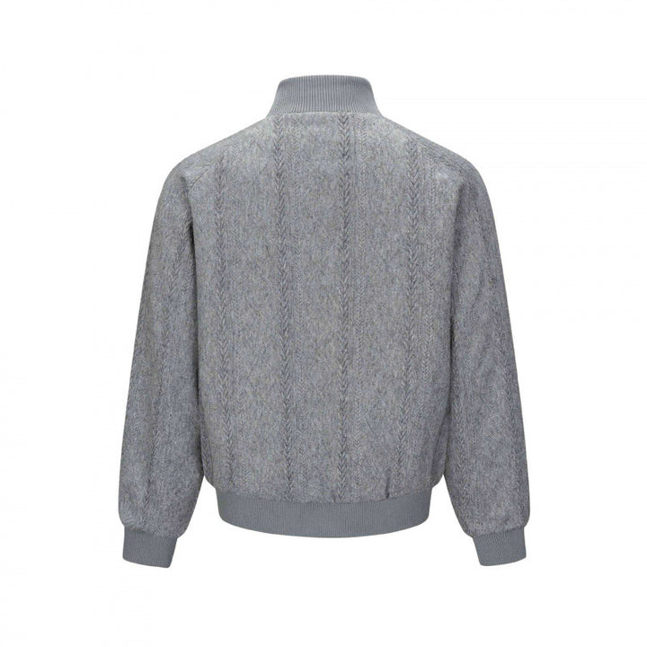 Men's knit bomber-style zip jacket with cable pattern and stand-up collar Mune Fashion