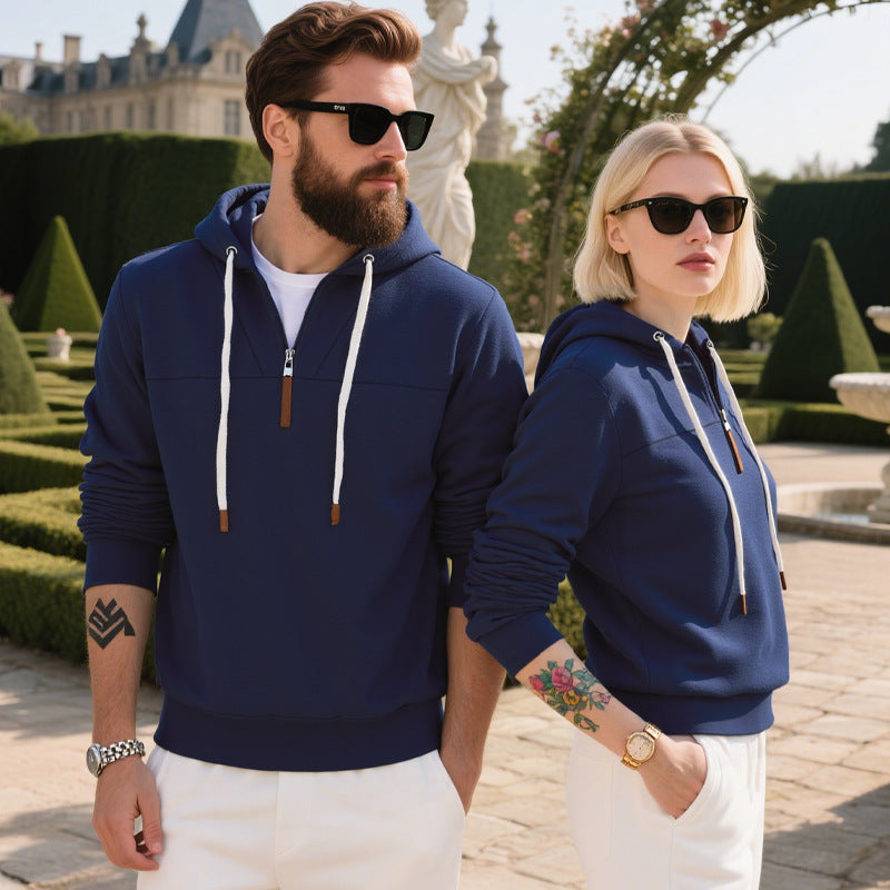 Men's soft fleece hoodie with half zip and adjustable hood Mune Fashion