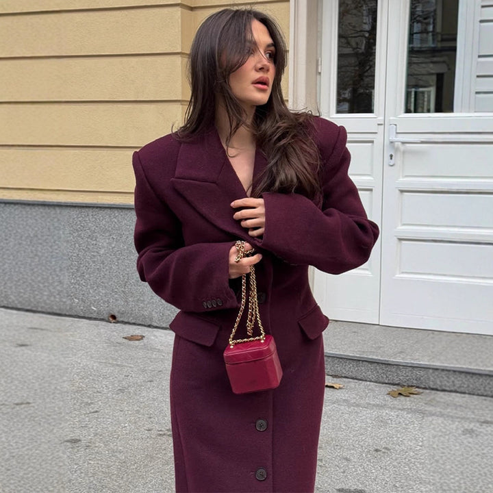 Women's Maxilength Wool Blend Coat with Tailored Cut and Button Placket Mune Fashion