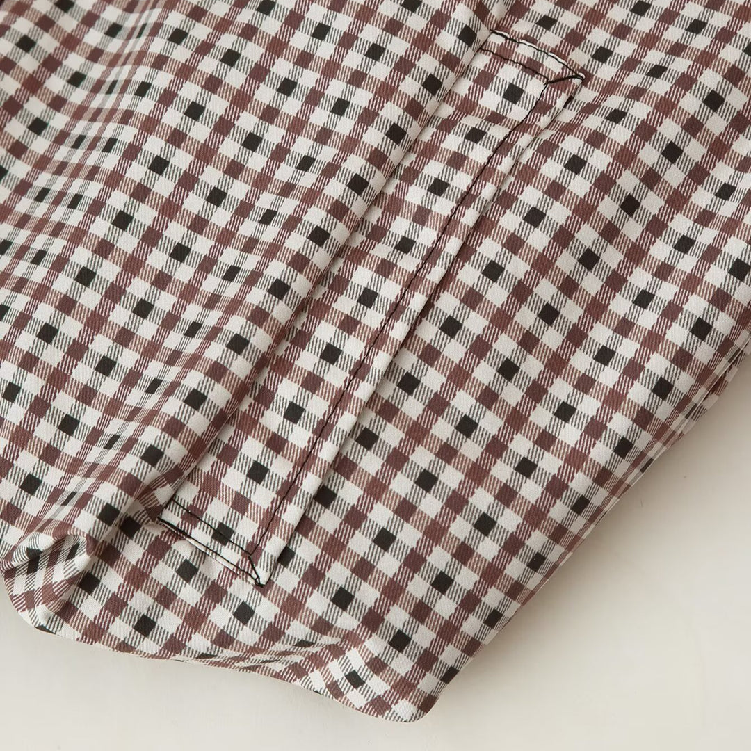 Women's Checked Cropped Field Jacket with Drawstring Hem, Stand-Up Collar and Boxy Silhouette Mune Fashion