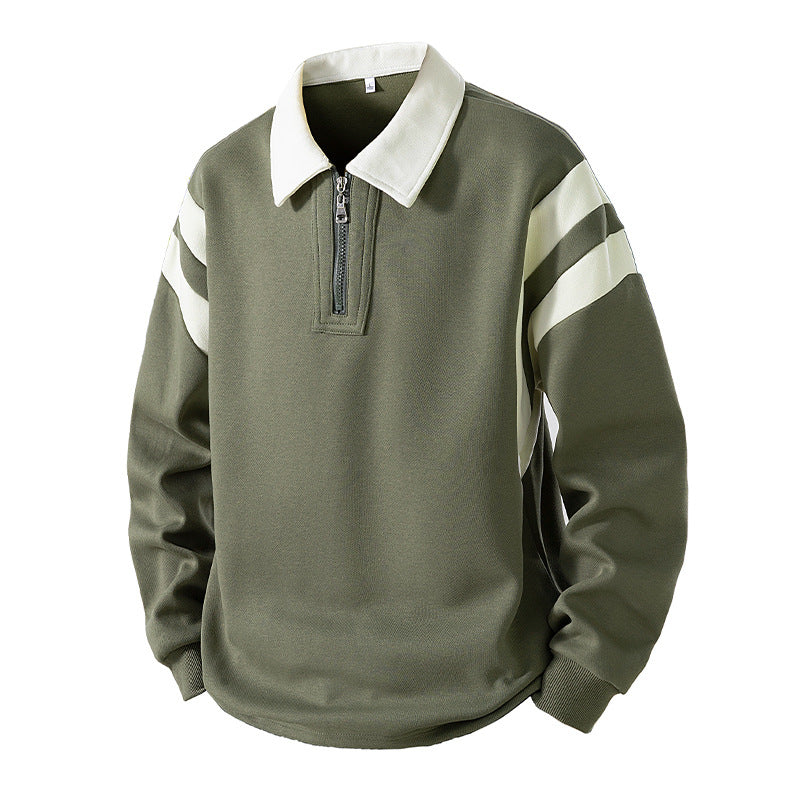 Men's Retro Sporty Rugby Pullovers with Half High Zipper and Contrasting Shirt Collar Mune Fashion