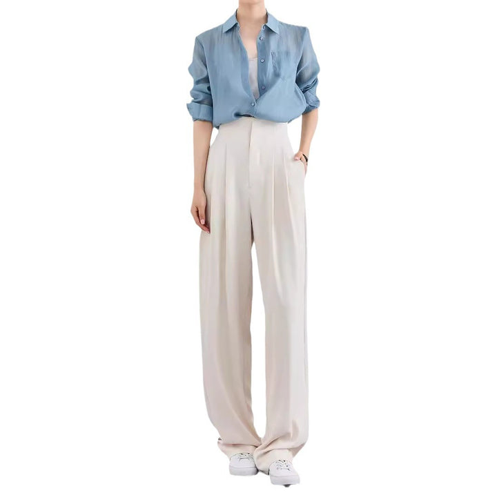 Ladies Elegant and Casual High-Waist Fabric Trousers Drune