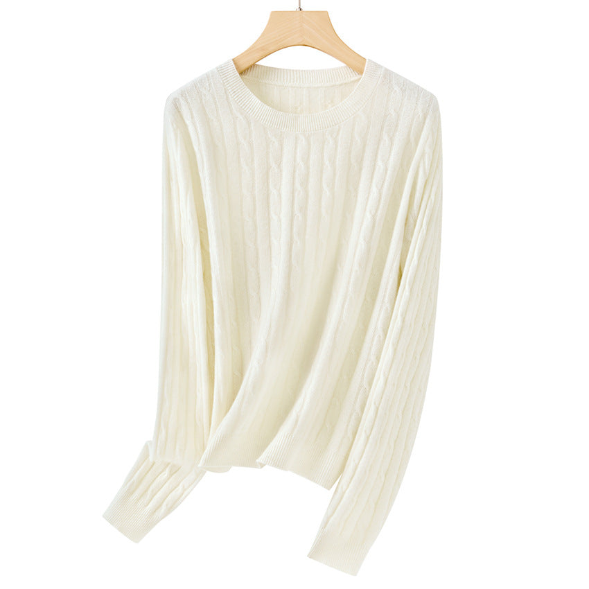 Women's soft braid knitted pullover made of fine knit with round neckline and ribbed cuffs Mune Fashion