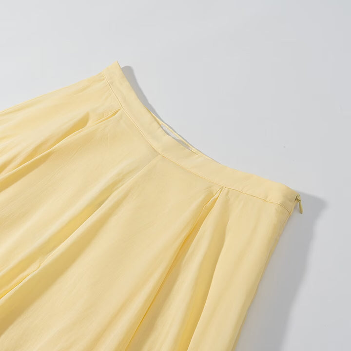 Women Flowing Maxi Skirt with Pleat Inserts and Tailored Waist Mune Fashion