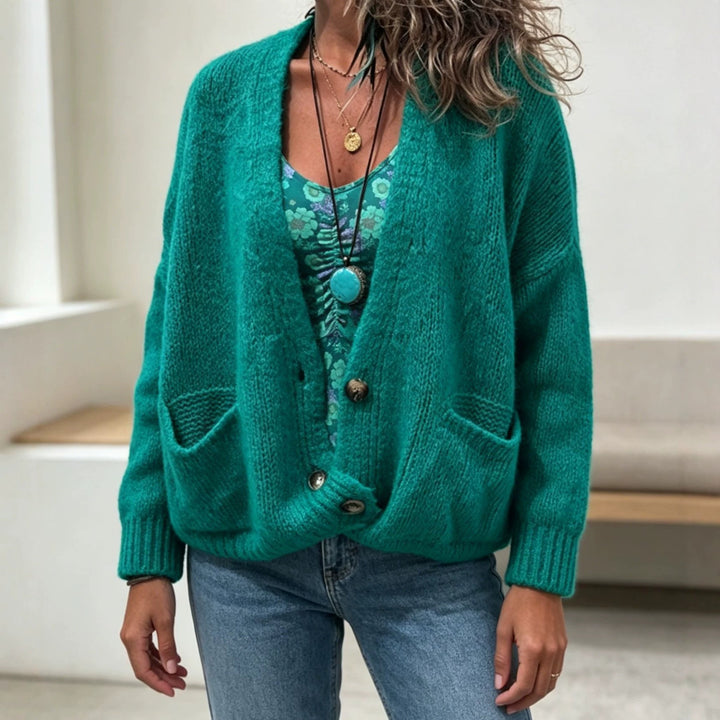Women's Chunky Knit Oversize Cardigan with Button Placket and Insert Pockets Mune Fashion