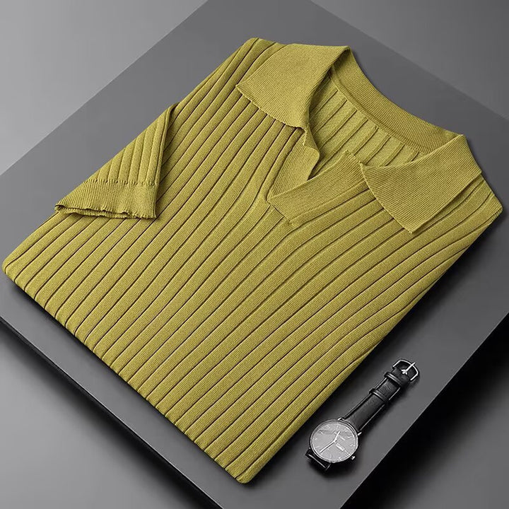 Men's Elegant Polo Shirt with Ribbed Structure Mune Fashion