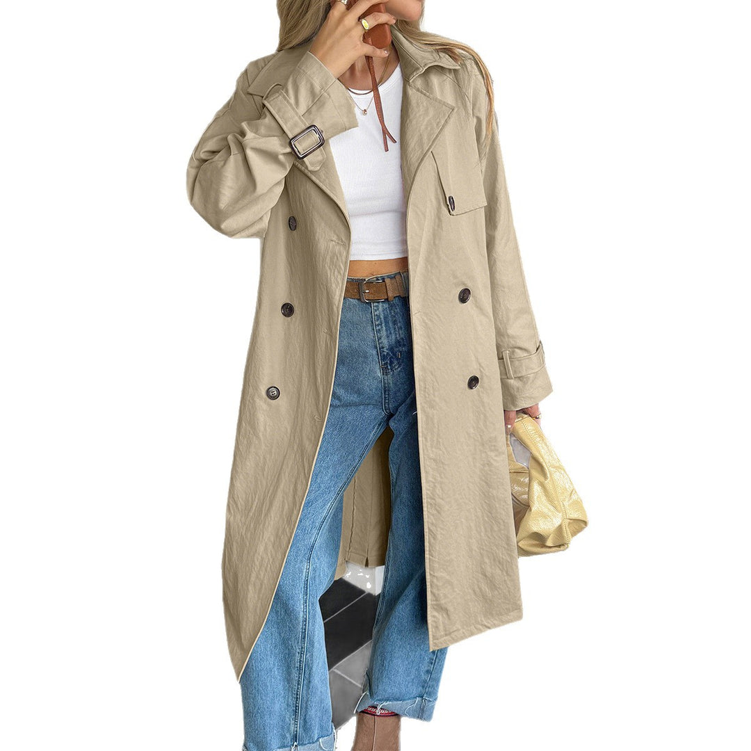 Women's classic trench coat with double row, waist belt, adjustable cuffs, and straight button placket Mune Fashion
