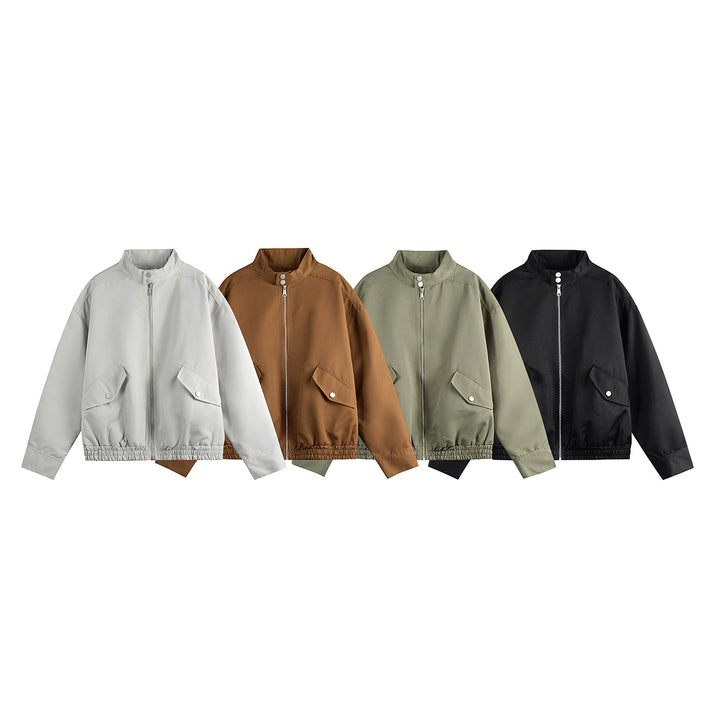 Unisex Boxy Bomber Jacket in Workwear Look with Stand-Up Collar and Flap Pockets Mune Fashion
