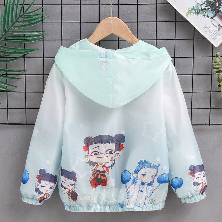 Unisex nan lightweight children's rain jacket with hood and cartoon motif water-repellent windproof Mune Fashion