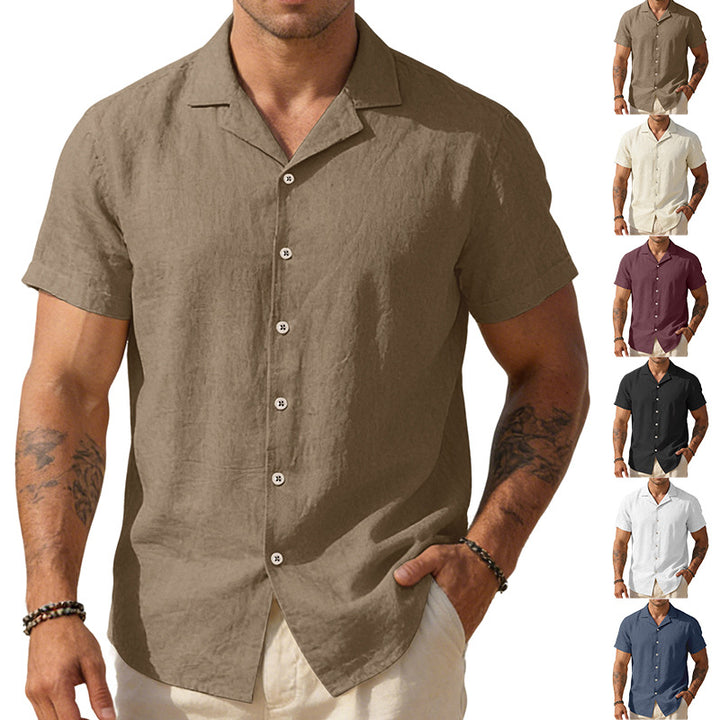 Men's airy linen camp shirt with open lapel collar short sleeve and relaxed summer fit Mune Fashion