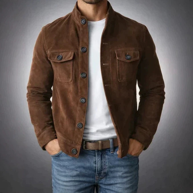 Men's Fashion Suede Jacket with Button Details