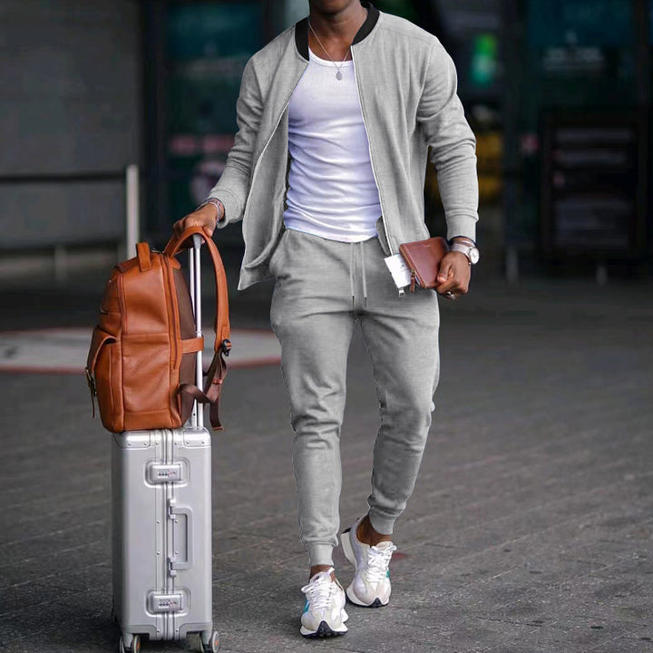 Men's casually cut sweat set with zip bomber jacket and tapered jogging pants made of soft cotton fleece Mune Fashion