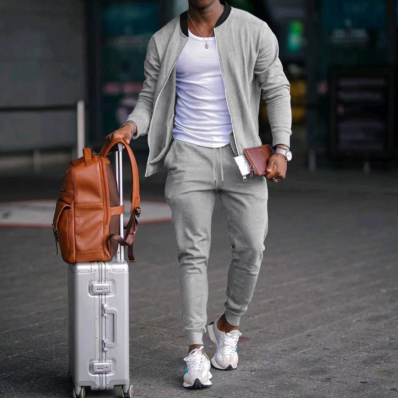 Men's casually cut sweat set with zip bomber jacket and tapered jogging pants made of soft cotton fleece Mune Fashion