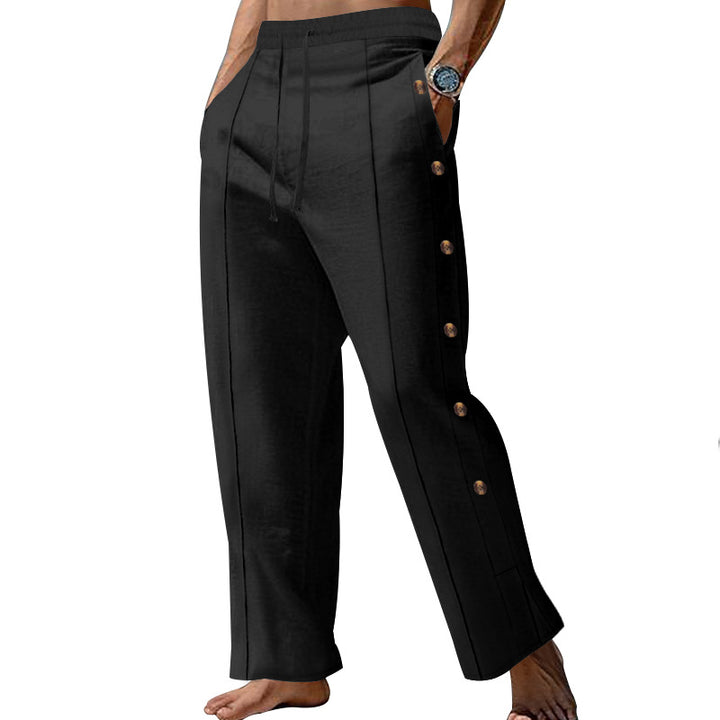 Men's nautical relaxed trousers with wide leg, elastic drawstring waistband and side button placket Mune Fashion