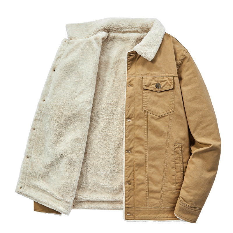 Men's canvas trucker jacket with full teddy lining and lapel collar Mune Fashion
