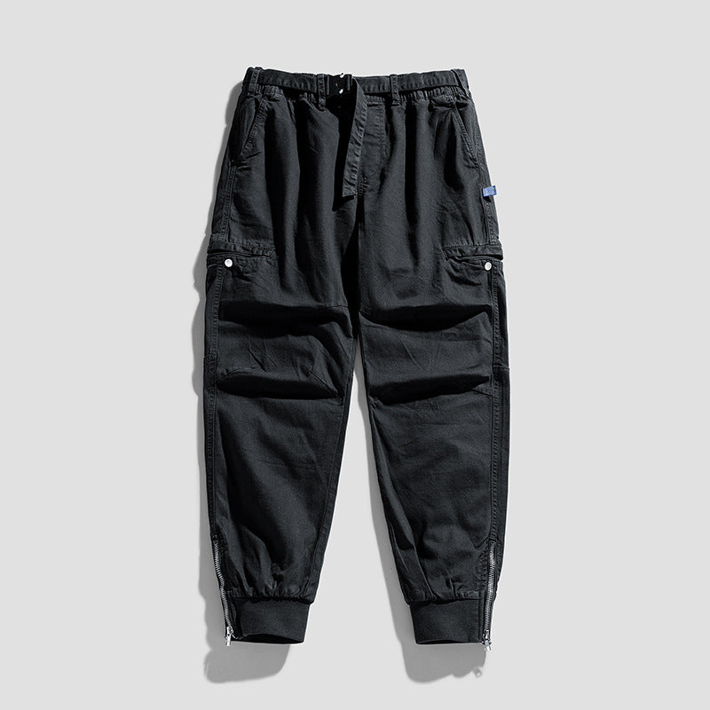 Men's Utility Cargo Jogging Pants with elastic waistband, belt loop, and leg zipper Drune
