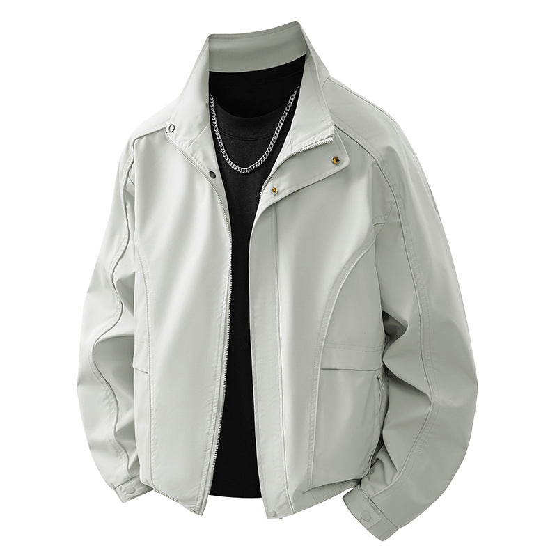 Men's light transitional jacket with ergonomic cutting lines, stand-up collar and concealed zipper Mune Fashion