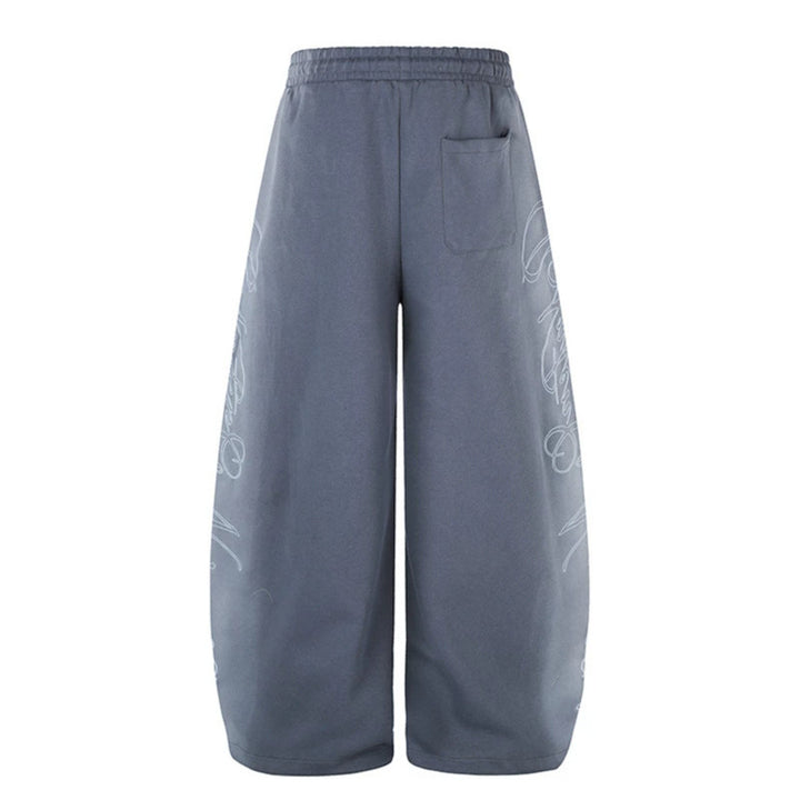 Women's Extra Wide Palazzo Sweatpants with Drawstring Waistband, Adjustable Hem, and Side Script Print Mune Fashion