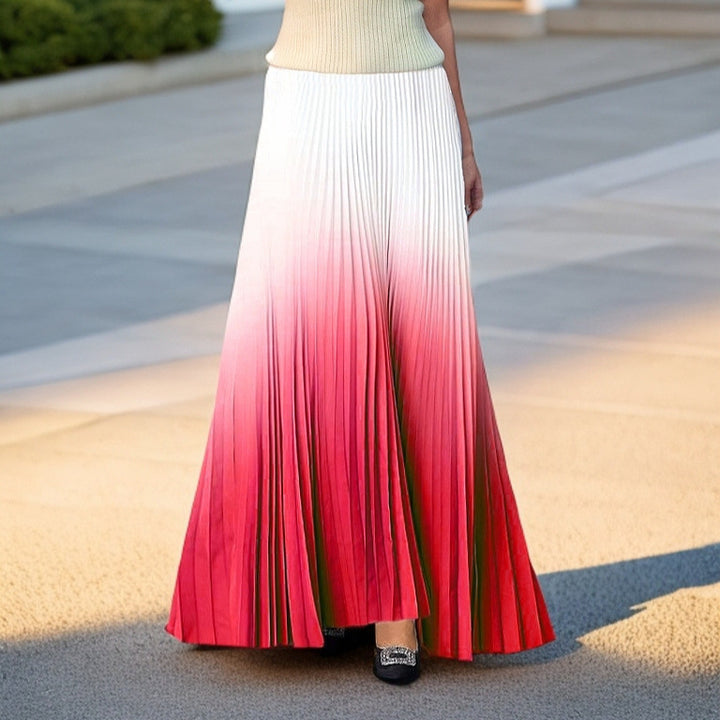 Women's nano pleated maxi skirt with seamless color gradient, high waistband and flowing A-line Mune Fashion