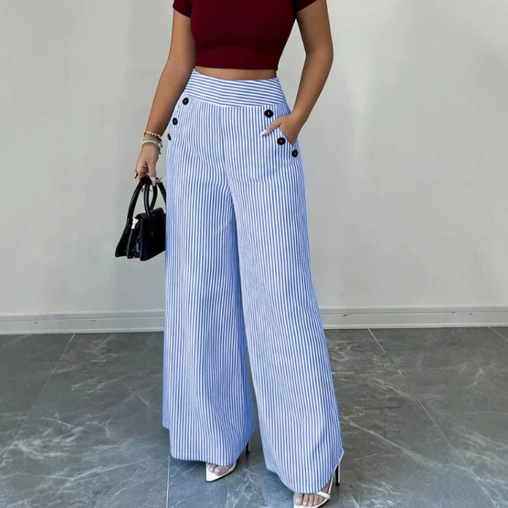 Women's high-waisted palazzo pants with maritime button details and wide leg Mune Fashion