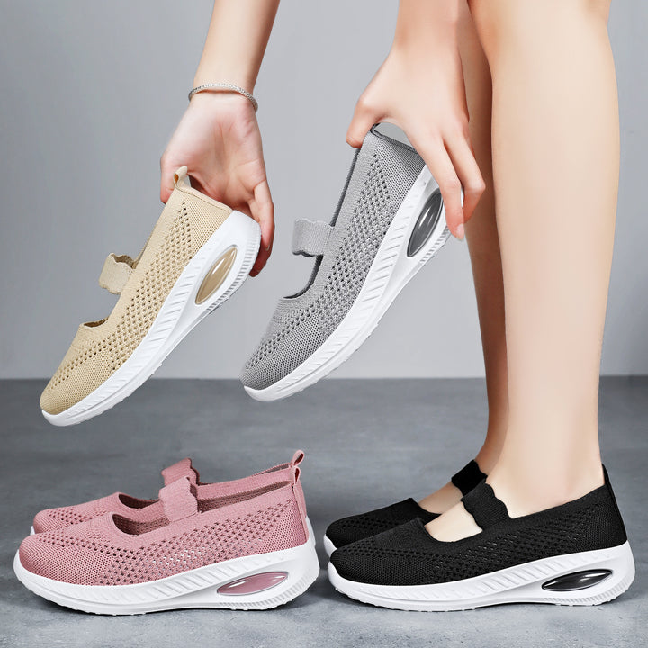 Women's breathable knit Mary Jane sneaker with elastic strap and visible air cushion platform Mune Fashion