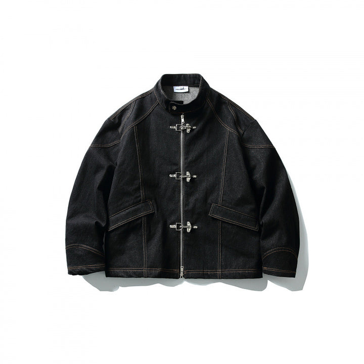 Men's Short Canvas Jacket with Distinctive Metal Toggle Fasteners and Contrast Seams Mune Fashion