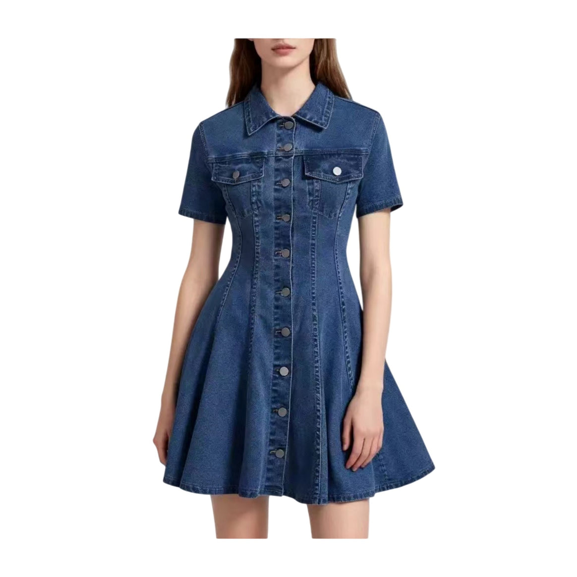 Women's denim dress with fitted cut and button placket Mune Fashion