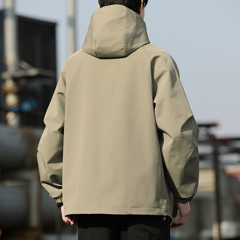 Men's Lightweight Hooded Utility Windbreaker with Large Flap Pockets and Elastic Cuffs Mune Fashion