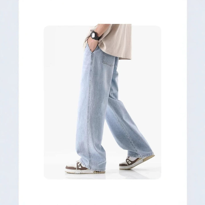Men Comfortable and Casual Wide-Cut Jeans Mune Fashion