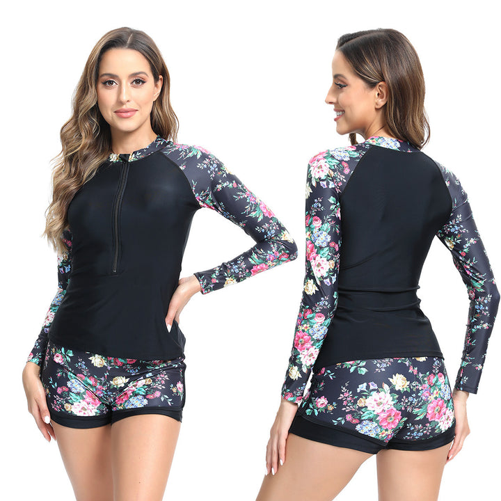 Women's functional swimsuit with floral long-sleeve top and short Mune Fashion