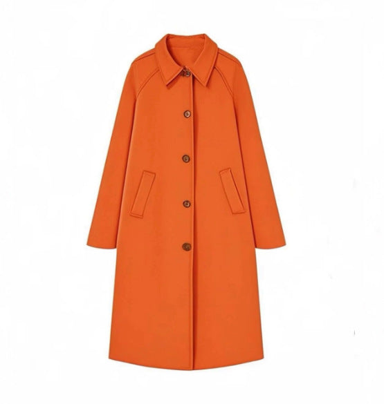 Women 400+ long cut trench coat with raglan sleeves and concealed button placket Mune Fashion