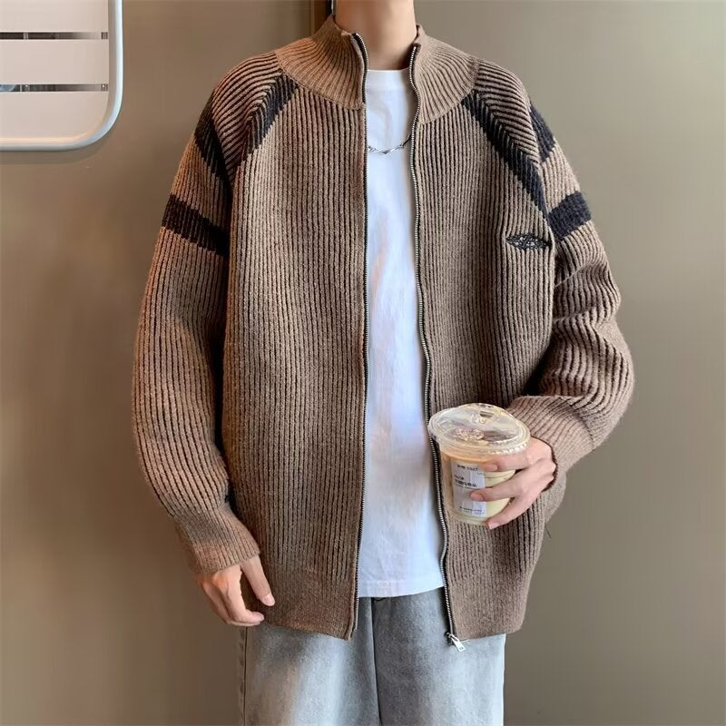 Men's loose bomber jacket with vertical pinstripe pattern and full zip Mune Fashion