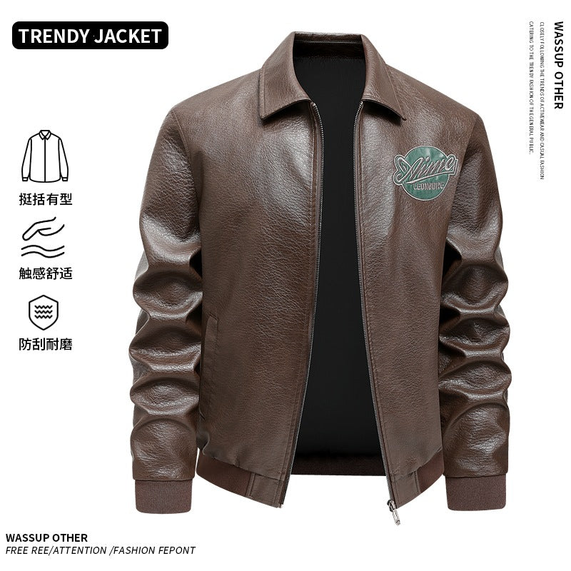 Men's Casual Leather Jacket with Stitching Details Mune Fashion