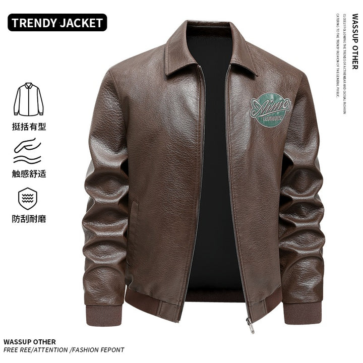 Men's Casual Leather Jacket with Stitching Details Mune Fashion