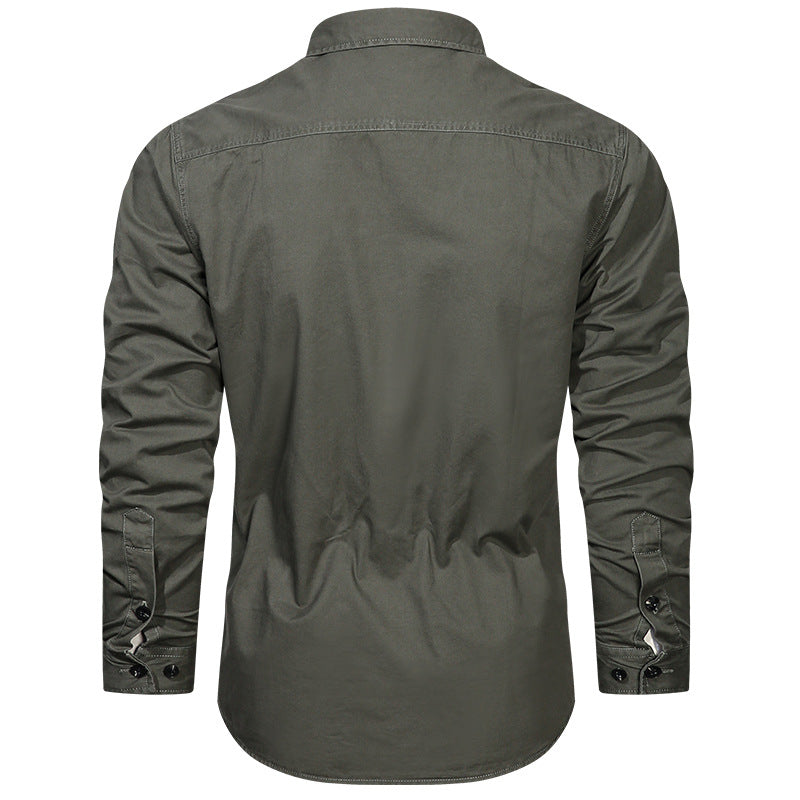 Men's long-sleeved cotton twill field shirt with flap chest pockets and tailored fit Mune Fashion