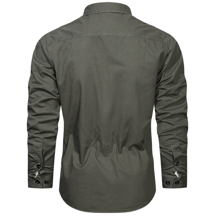 Men's long-sleeved cotton twill field shirt with flap chest pockets and tailored fit Mune Fashion