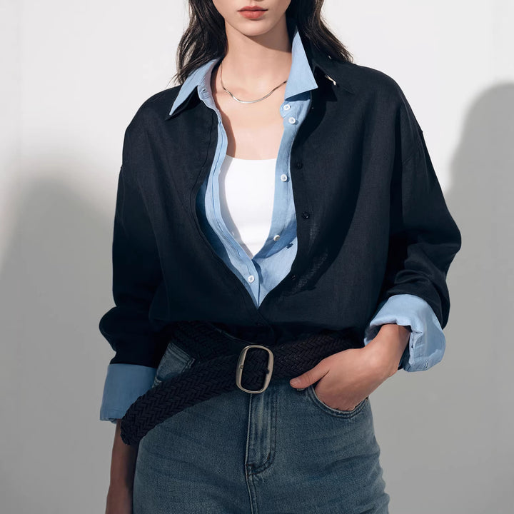 Women Stylish Linen Blouse with Long Sleeves Mune Fashion